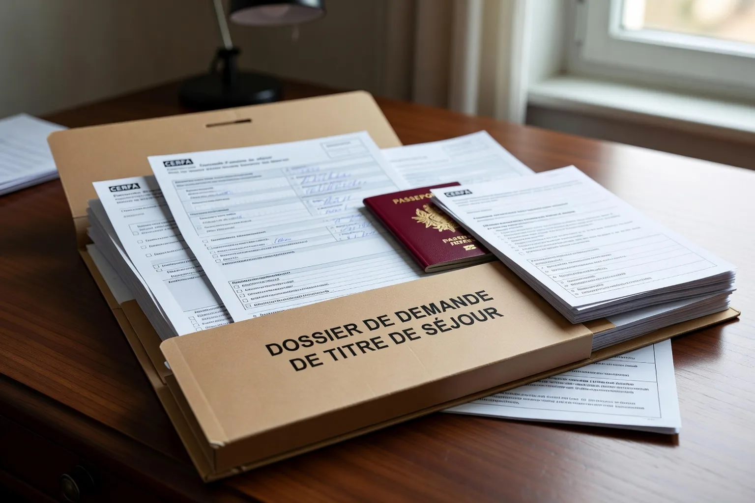 Dossier de demande de titre de séjour avec documents officiels