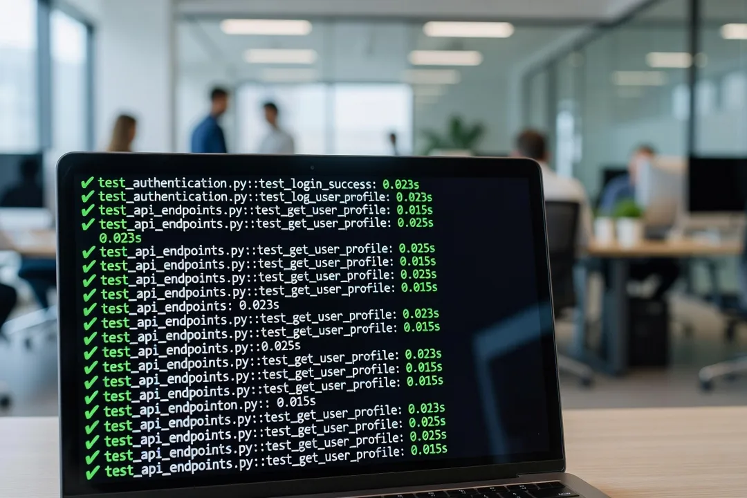 Terminal affichant des résultats de tests Vitest en vert avec temps d'exécution rapide