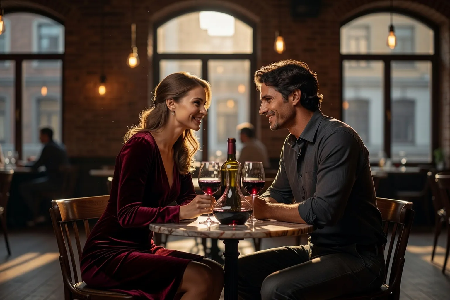 Premier rendez-vous, compliments en face a face, ambiance complice