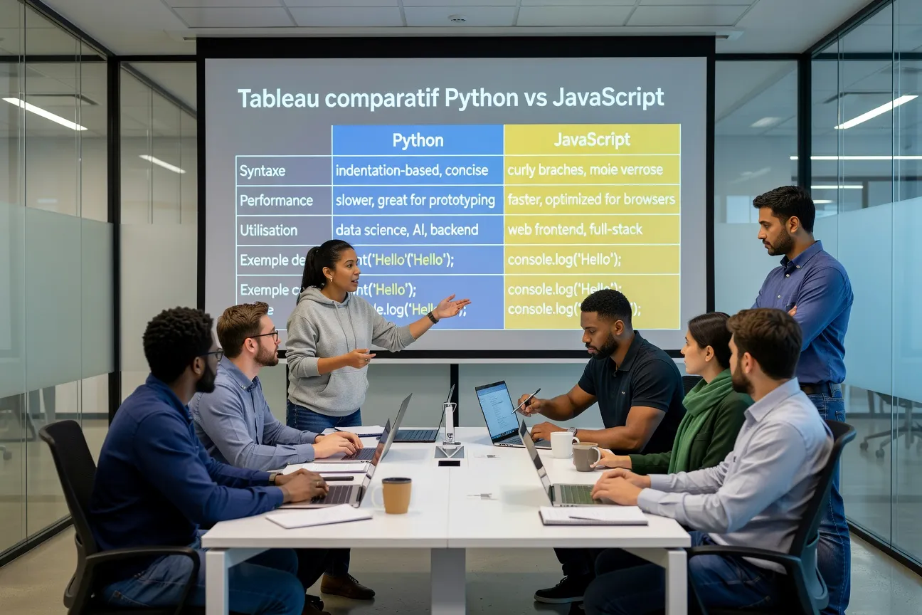 Comparatif Python vs JavaScript en réunion technique — présentation données