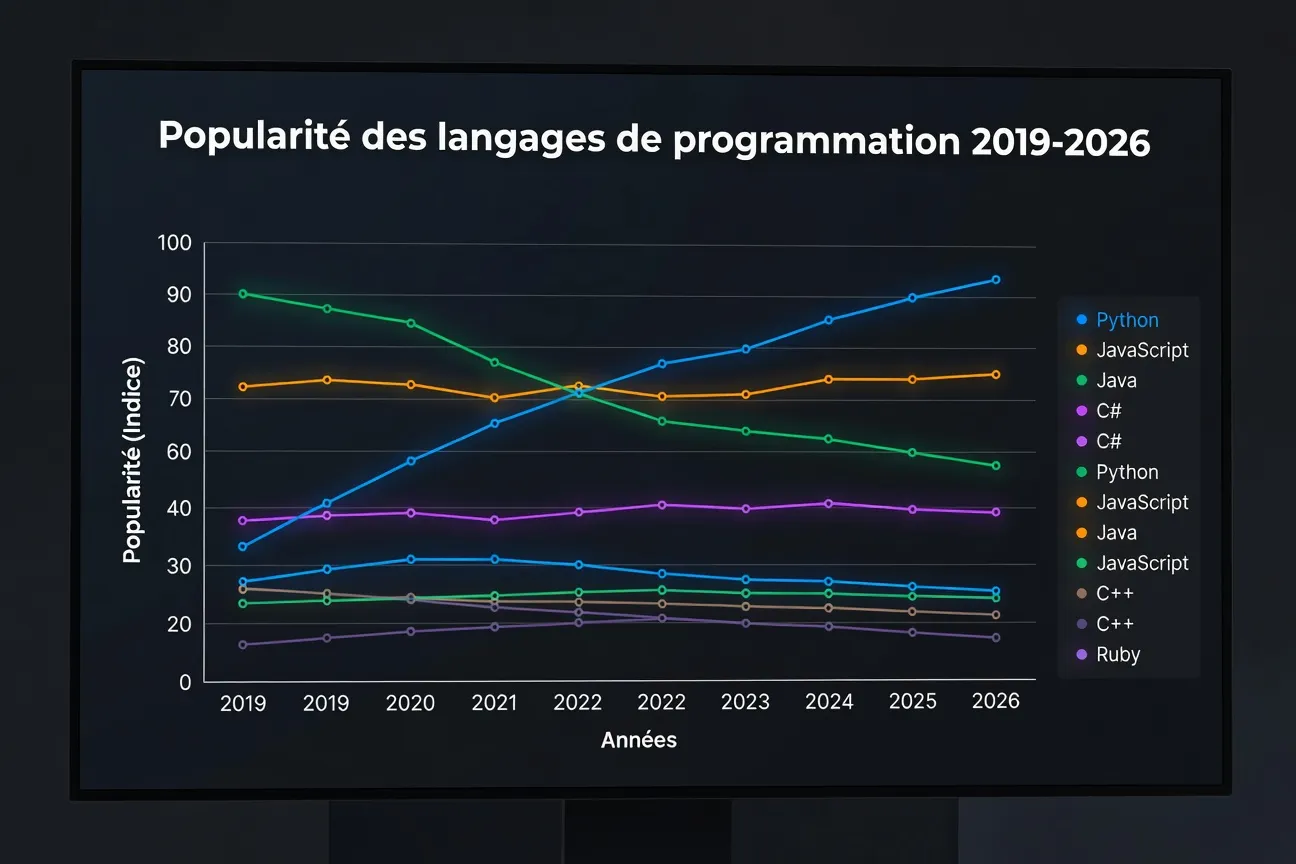 Graphique de popularité Python vs JavaScript 2019-2026