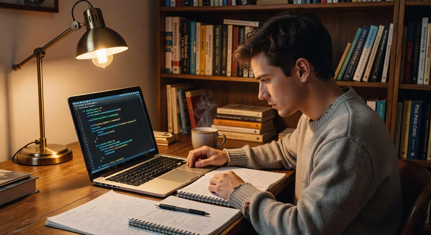 Débutant apprenant Python sur laptop