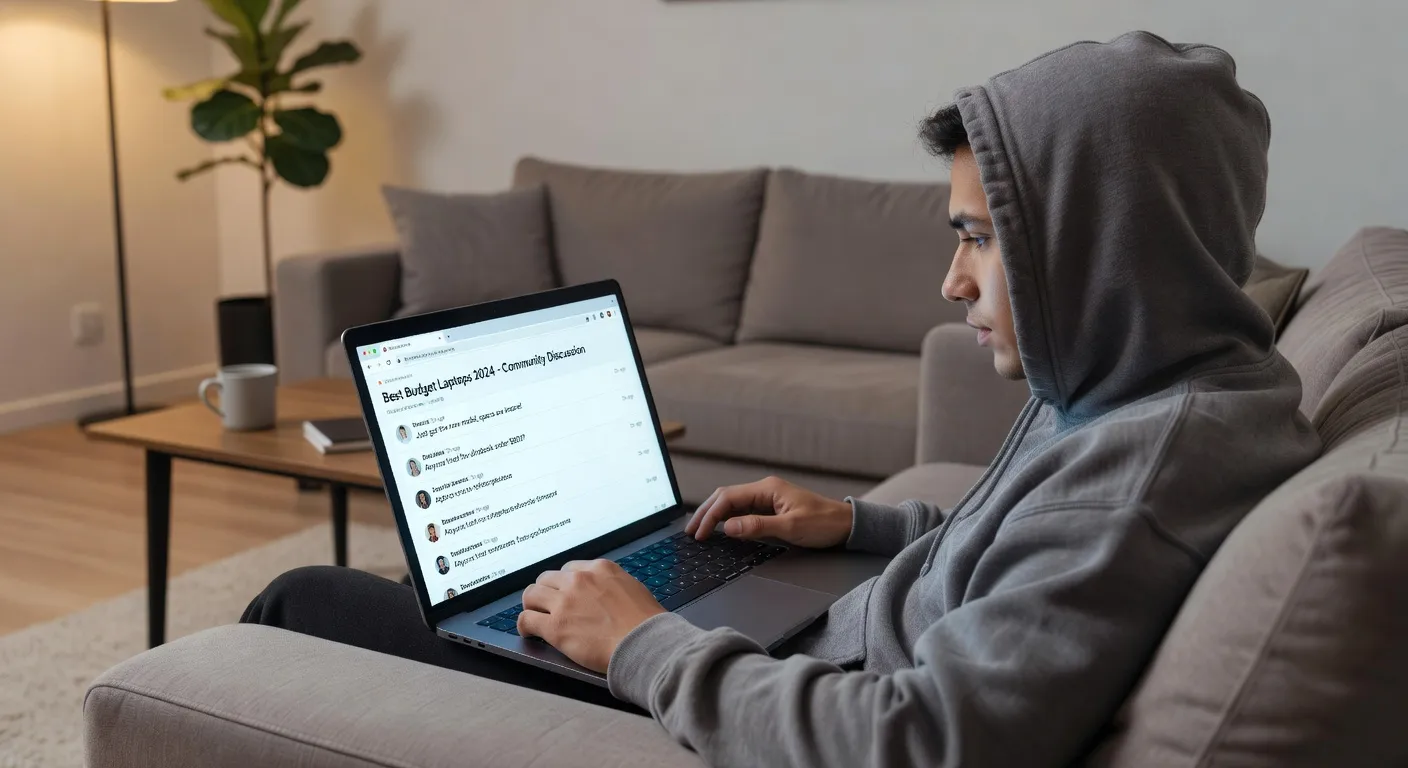 Personne naviguant sur un forum en ligne